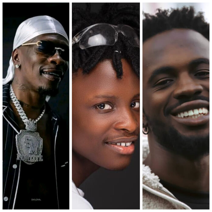 Shatta Wale (L), Lasmid (M) and Black Sherif (R)